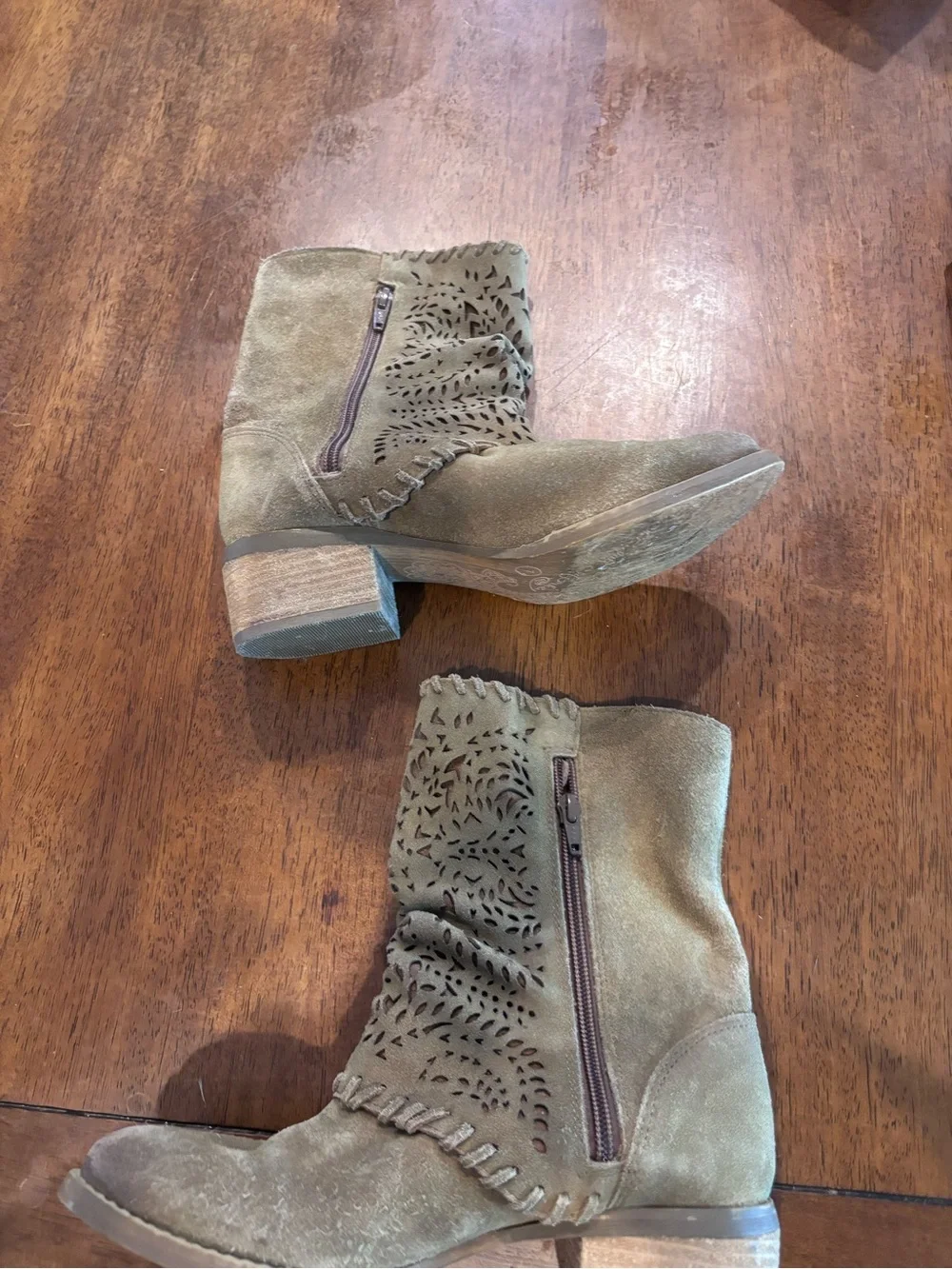 naughty monkey Tan Suede Laser-Cut Ankle Boots Boho Aesthetic